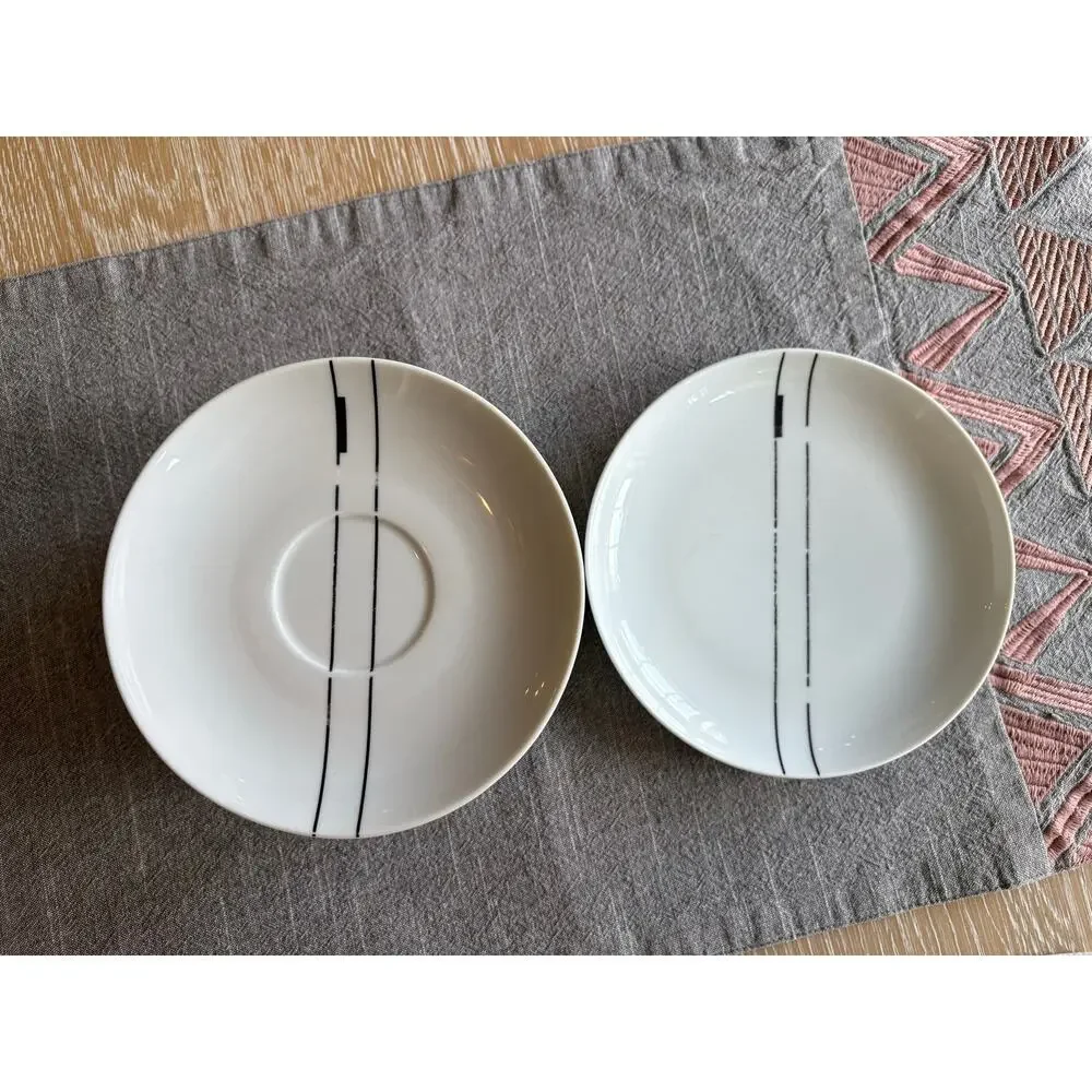 Vintage Ćmielów Poland Porcelain Coffee Tea Set - MCM Black Line Geometric